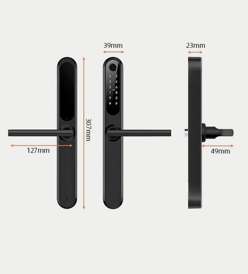 قفل ذكي - ابواب ألمونيوم مع التركيب - أسود