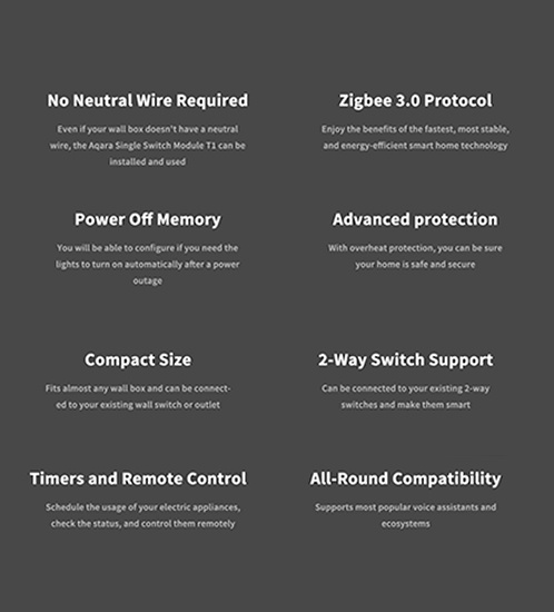 Aqara وحدة التبديل الفردية T1 (من غير محايد) - شامل التركيب