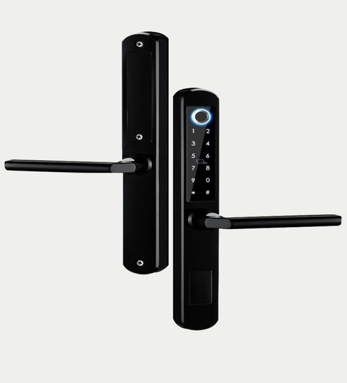 قفل ذكي - ابواب ألمونيوم مع التركيب - أسود