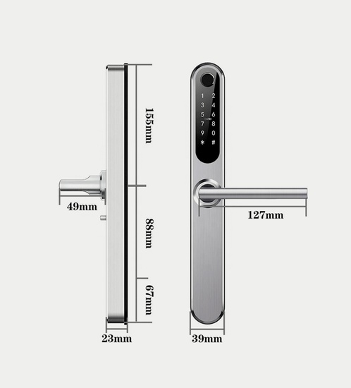 قفل ذكي - ابواب ألمونيوم مع التركيب - فضة